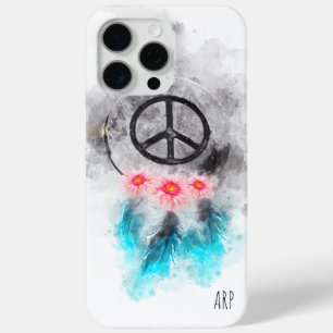 *~* Grunge Waterverf Vredesteken Veren Bloemen iPhone 15 Pro Max Hoesje