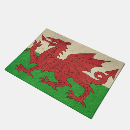 Grunge Welsh Dragon vlaggenafbeelding Deurmat (Schuin)