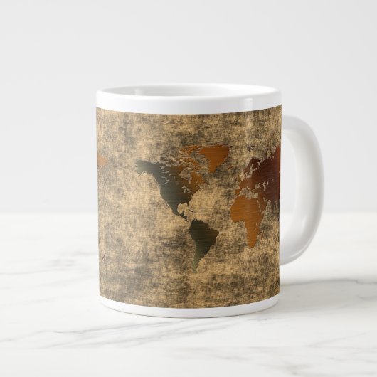 Grunge Wereldkaart op perkament Jumbo soep mok (Voorkant rechts)