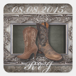 Grunge western land cowboy bruiloft vierkante sticker