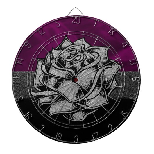 Grunge White Rose met Paarse rokerige achtergrond Dartbord (Voorkant)