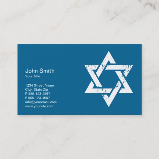 Grunge White Star van David Business Card Template Visitekaartje (Voorkant)