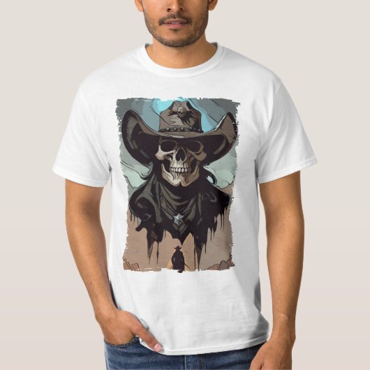 Grunge Wild West Cowboy Skull Sheriff Illustratie T-shirt (Voorkant)