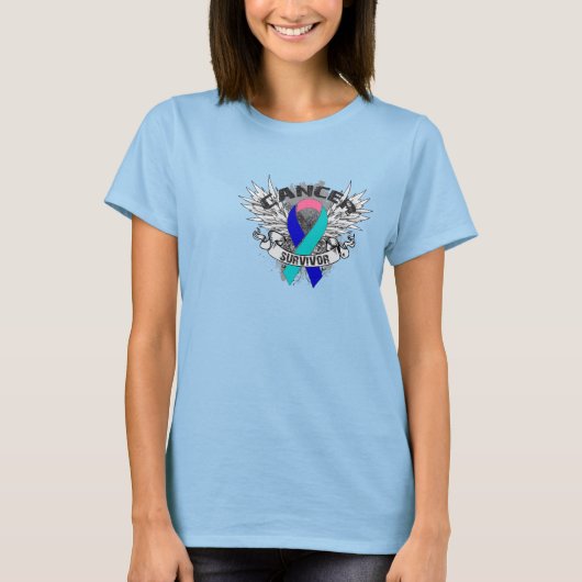 Grunge Winged lint Thyroid Cancer Surviance T-shirt (Voorkant)