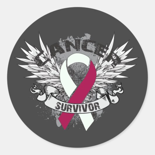 Grunge Winged Ribbon Head Neck Cancer Survivor Ronde Sticker (Voorkant)