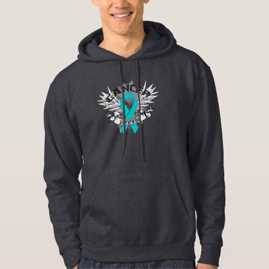 Grunge Winged Ribbon Ovarium Cancer Survivor Hoodie (Voorkant)