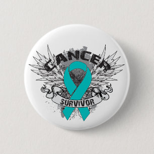 Grunge Winged Ribbon Ovarium Cancer Survivor Ronde Button 5,7 Cm