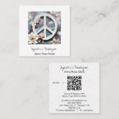 *~* Grunge Wit Vredesbord Bloemen Boho QR AP57 Vierkante Visitekaartje (Voorkant / Achterkant)