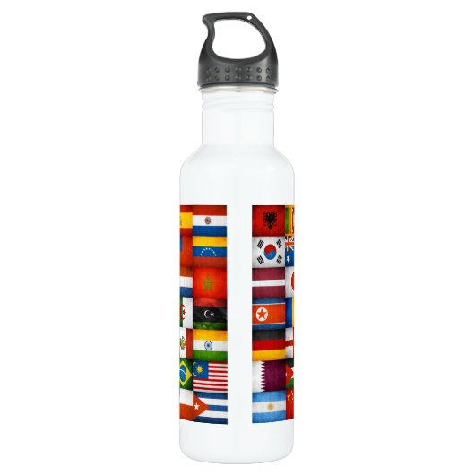 Grunge World Flags Collage Designer Waterfles (Achterkant)