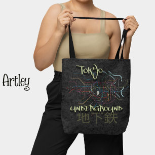 Grunge Y2K Tokyo metrokaart Japan Reiziger Tote Bag