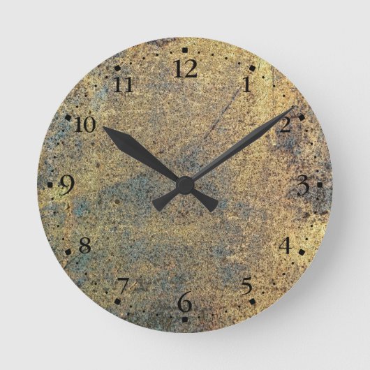 Grunge Yellow & Blue Rusted Clockface 1 Black Ronde Klok (Voorkant)