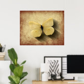 Grunge Yellow Butterfly met schaduw Poster (Thuiskantoor)