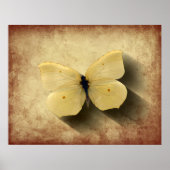 Grunge Yellow Butterfly met schaduw Poster (Voorkant)