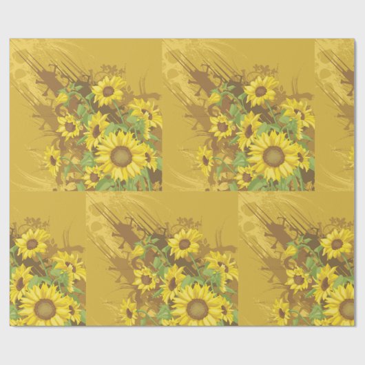 Grunge Zonnebloem Art Bold Rustiek Geel Bloemen Cadeaupapier (Vlak)