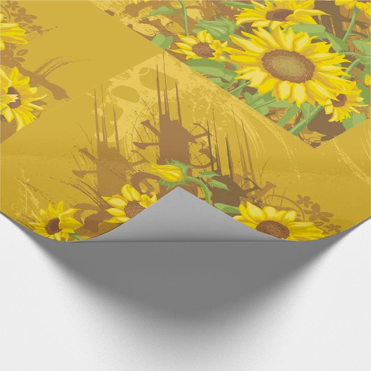 Grunge Zonnebloem Art Bold Rustiek Geel Bloemen Cadeaupapier