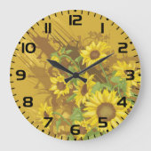 Grunge Zonnebloem Art Bold Rustiek Geel Bloemen Grote Klok (Voorkant)