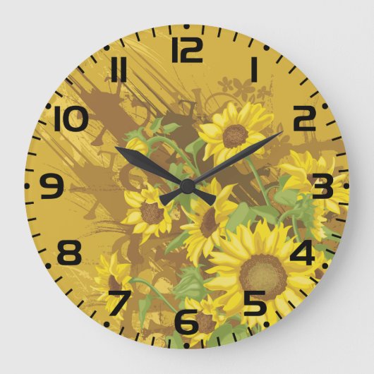 Grunge Zonnebloem Art Bold Rustiek Geel Bloemen Grote Klok (Voorkant)