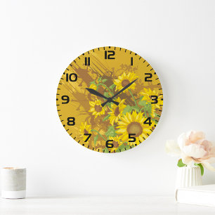 Grunge Zonnebloem Art Bold Rustiek Geel Bloemen Grote Klok