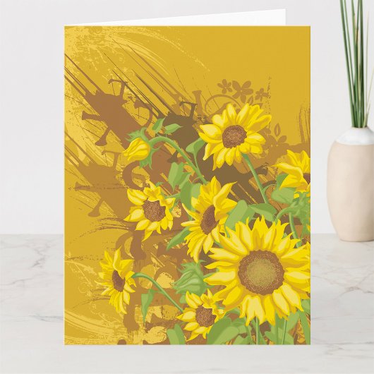 Grunge Zonnebloem Art Bold Rustiek Geel Bloemen Kaart