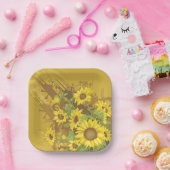 Grunge Zonnebloem Art Bold Rustiek Geel Bloemen Papieren Bordje (Feest)