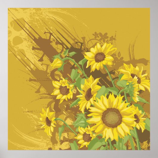 Grunge Zonnebloem Art Bold Rustiek Geel Bloemen Poster (Voorkant)