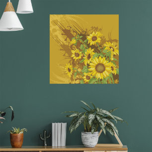 Grunge Zonnebloem Art Bold Rustiek Geel Bloemen Poster