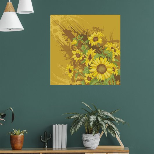 Grunge Zonnebloem Art Bold Rustiek Geel Bloemen Poster