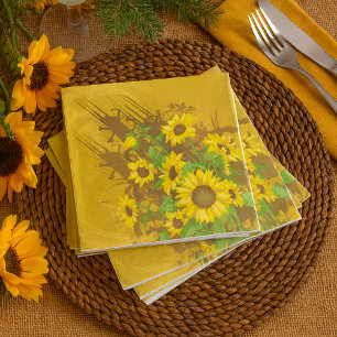 Grunge Zonnebloem Art Bold Rustiek Geel Bloemen Servet