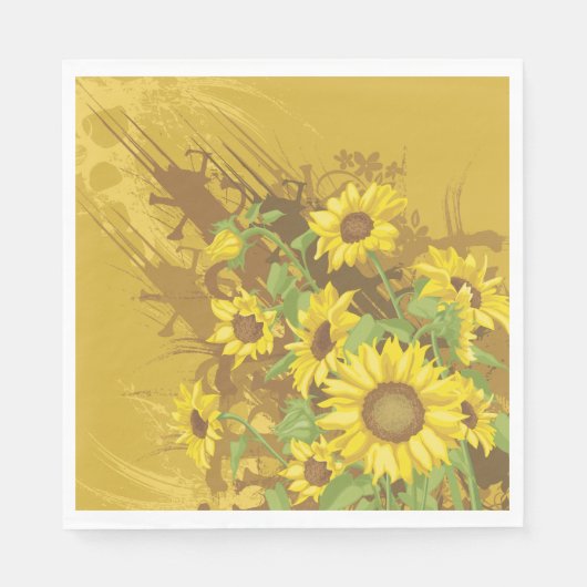 Grunge Zonnebloem Art Bold Rustiek Geel Bloemen Servet (Voorkant)