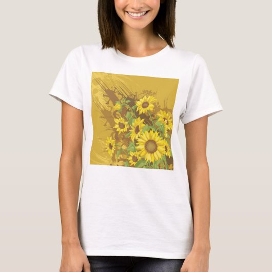 Grunge Zonnebloem Art Bold Rustiek Geel Bloemen T-shirt (Voorkant)
