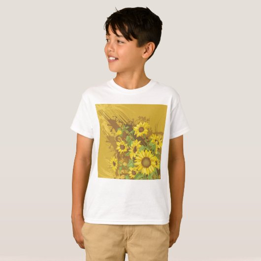 Grunge Zonnebloem Art Bold Rustiek Geel Bloemen T-shirt (Voorkant volledig)