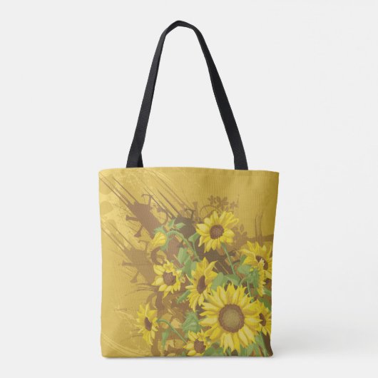 Grunge Zonnebloem Art Bold Rustiek Geel Bloemen Tote Bag (Achterkant)