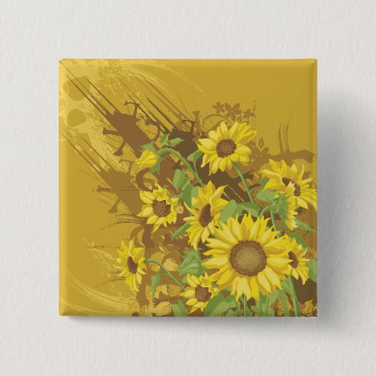 Grunge Zonnebloem Art Bold Rustiek Geel Bloemen Vierkante Button 5,1 Cm (Voorkant)