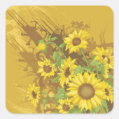 Grunge Zonnebloem Art Bold Rustiek Geel Bloemen Vierkante Sticker (Voorkant)