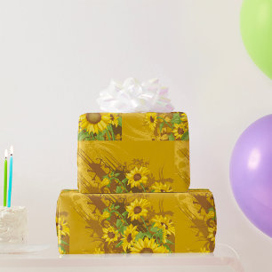 Grunge Zonnebloem Kunst Stout Landelijk Geel Bloem Cadeaupapier
