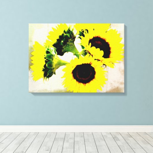 Grunge Zonnebloemen Canvas Afdruk (Insitu (Houten vloer))