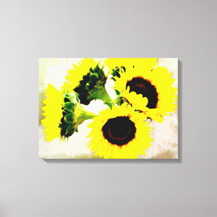 Grunge Zonnebloemen Canvas Afdruk