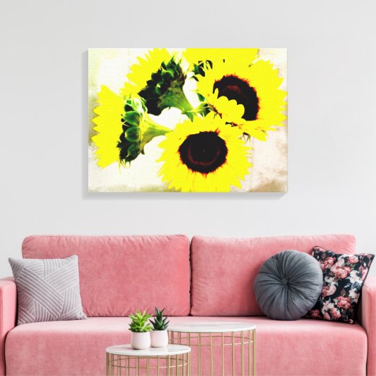 Grunge Zonnebloemen Canvas Afdruk (Insitu (Woonkamer))