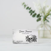 Grunge Zwart en Wit Rose Skull Tattoo Artiest Visitekaartje (Staand voorkant)