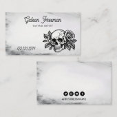 Grunge Zwart en Wit Rose Skull Tattoo Artiest Visitekaartje (Voorkant / Achterkant)