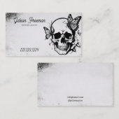 Grunge Zwart & Grijs Schedel met Vlinders Tattoo Visitekaartje (Voorkant / Achterkant)