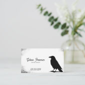 Grunge Zwart & Wit Crow Silhouet Tattoo Artiest Visitekaartje (Staand voorkant)
