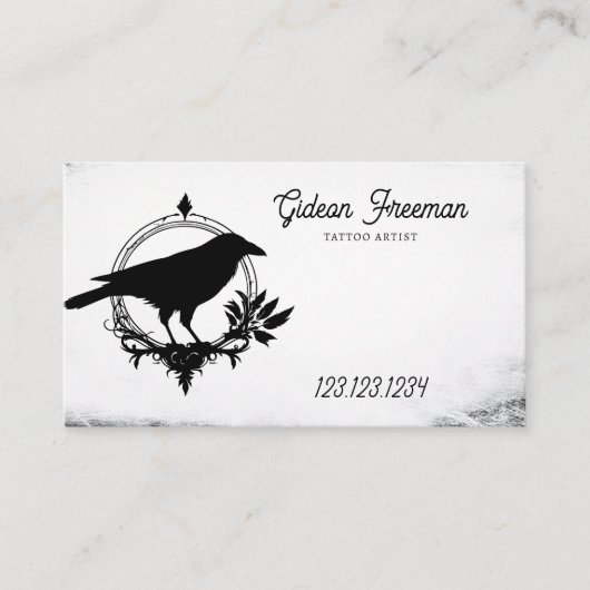 Grunge Zwart-wit Crow Silhouet Tattoo Visitekaartje (Voorkant)