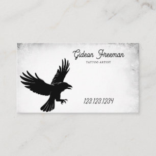 Grunge Zwart & Wit Crow Silhouet Tattoo Visitekaartje