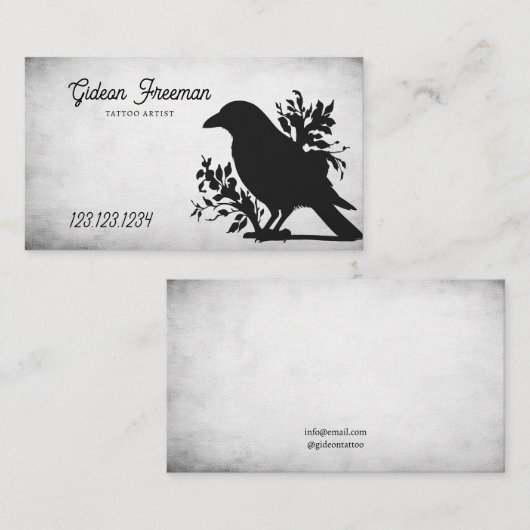 Grunge Zwart & Wit Crow Tattoo Artiest Visitekaartje (Voorkant / Achterkant)
