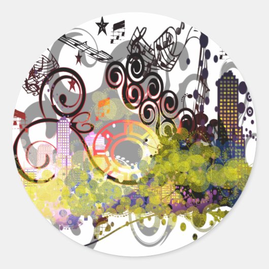 Grunged City Ronde Sticker (Voorkant)