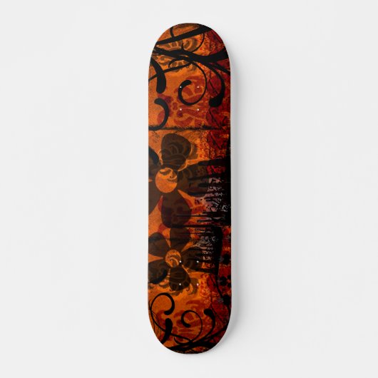 Grunged Damask - met bloemen Persoonlijk Skateboard (Voorkant)