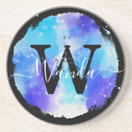 Grungey Blue-Waterverf monogram kalligrafie Zandsteen Onderzetter