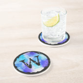 Grungey Blue-Waterverf monogram kalligrafie Zandsteen Onderzetter (Zijkant)