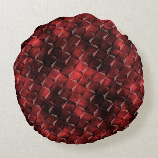 Grungy 3D-trapsgewijze vierkantjes met koolstofvle Rond Kussen (Achterkant)